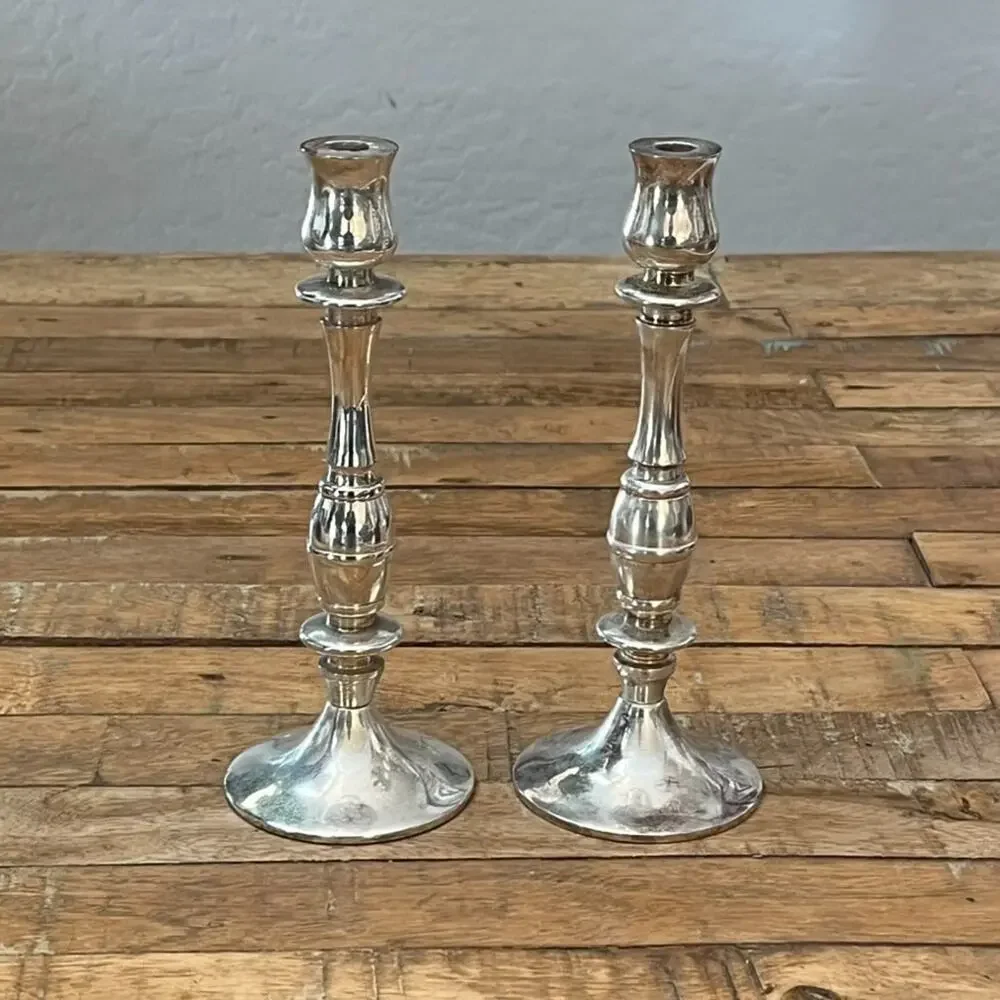Silver-Plated Fluted Candleholders Set of 2 8.5